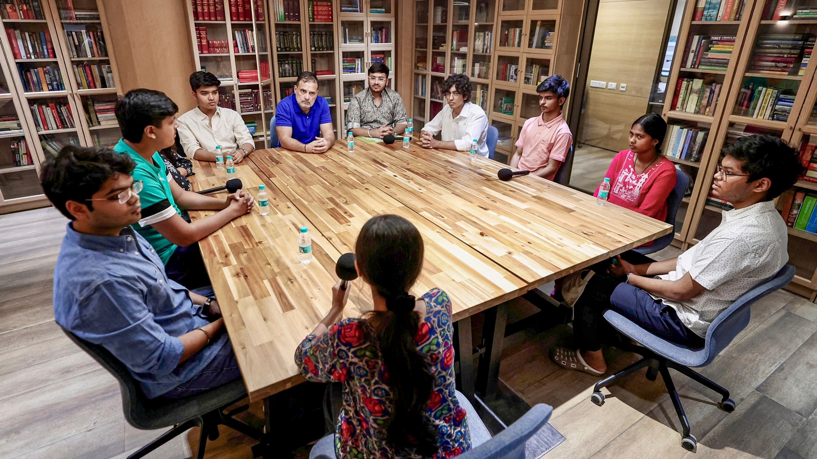 Leader-of-Opposition-in-Lok-Sabha-Rahul-Gandhi-interacts-with-a-group-of-students-in-Delhi-Sunday.-PTI